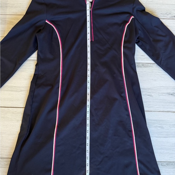 Boston Proper Medium Stripe Sport Zip Dress Preppy Sporty Athleisure Navy Blue - Picture 5 of 9